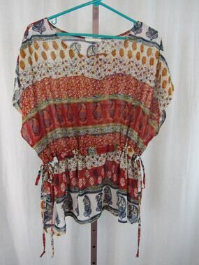 Lush Medium Semi Sheer Multi Print Top Paisley Stripes Adjustable Swim Coverup